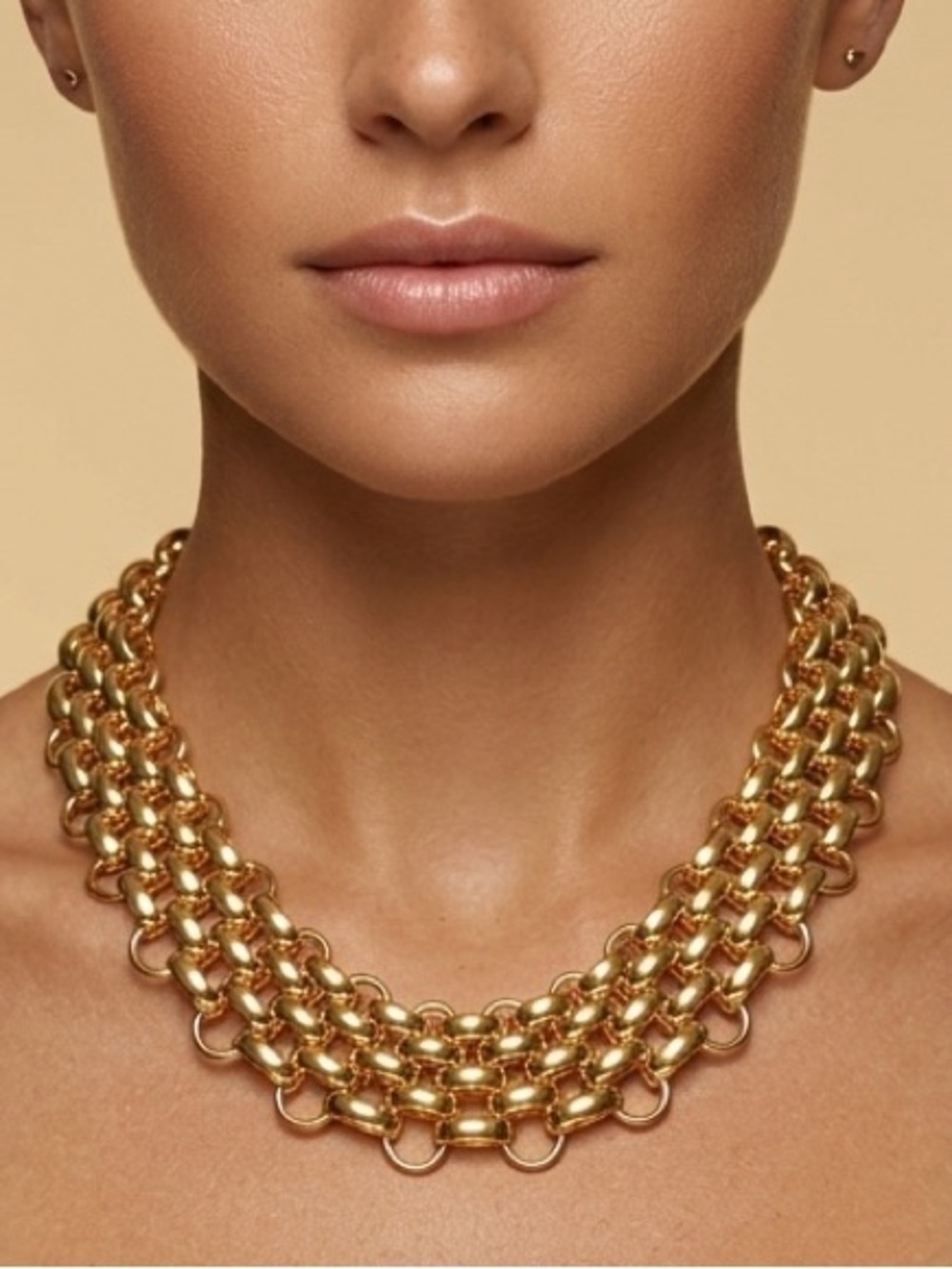 Gold Plated Panther Chunky Link Necklace On Stainless Steel Womens Jewelry